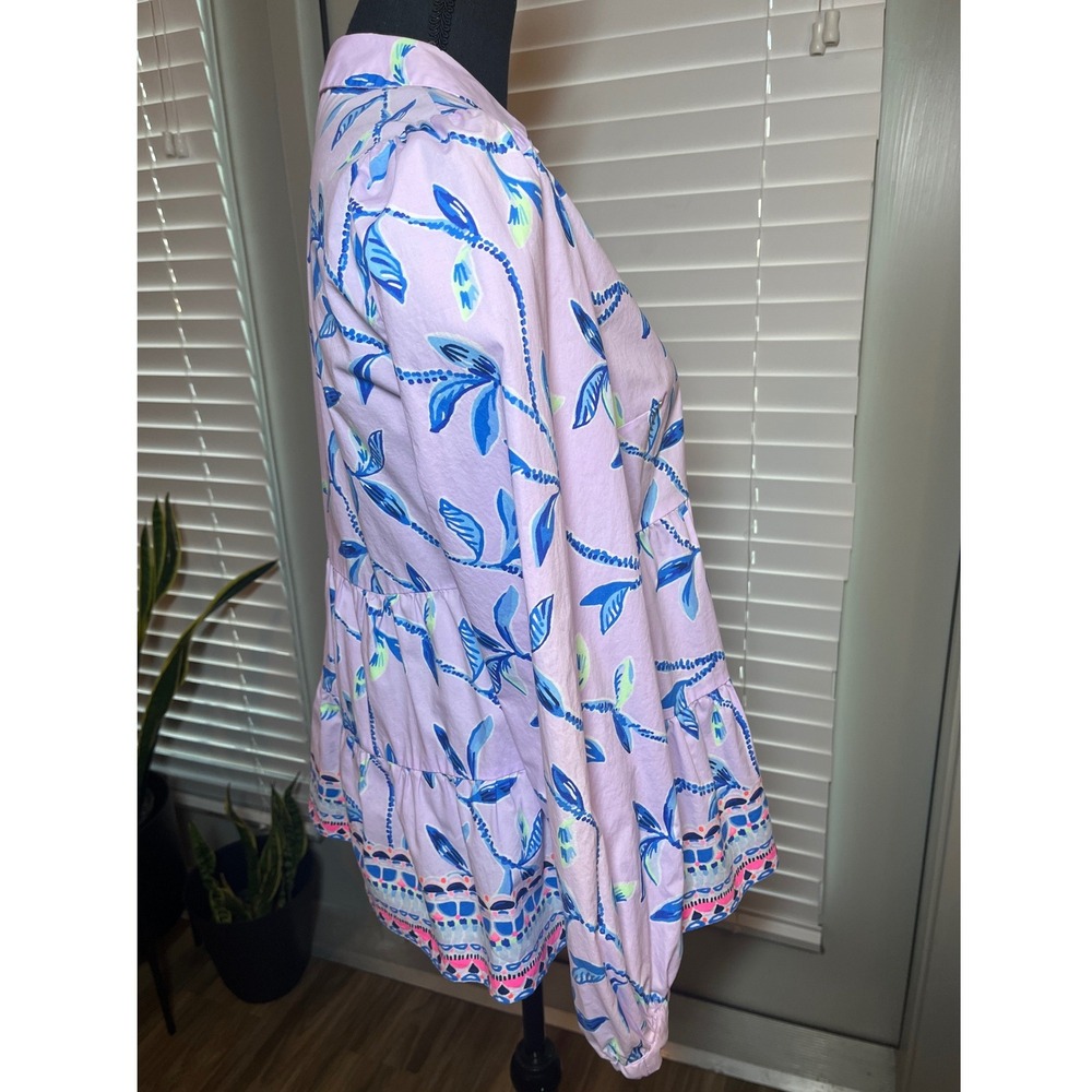 Lilly Pulitzer Kenna Top Small Purple Iris Floral Peplum Resort Preppy Blouse - Picture 11 of 11
